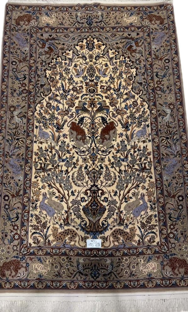 "Small antique hand-knotted rug from Isfahan, 170x107 cm, floral design"